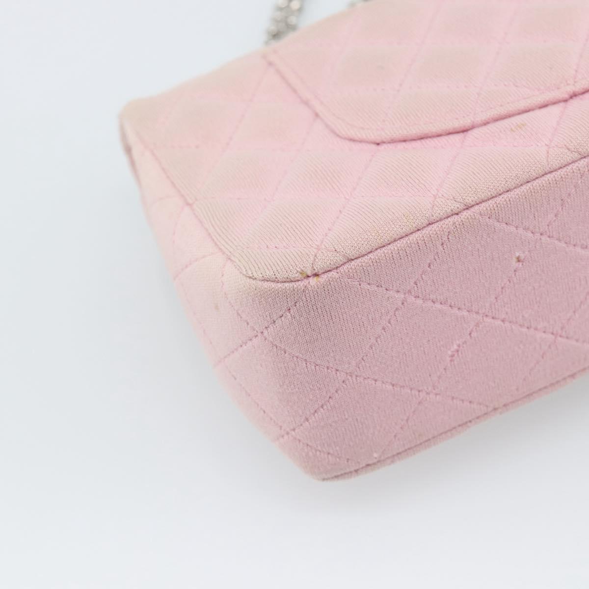 CHANEL Matelasse 25 Chain Shoulder Bag cotton Pink Silver CC Auth 193441