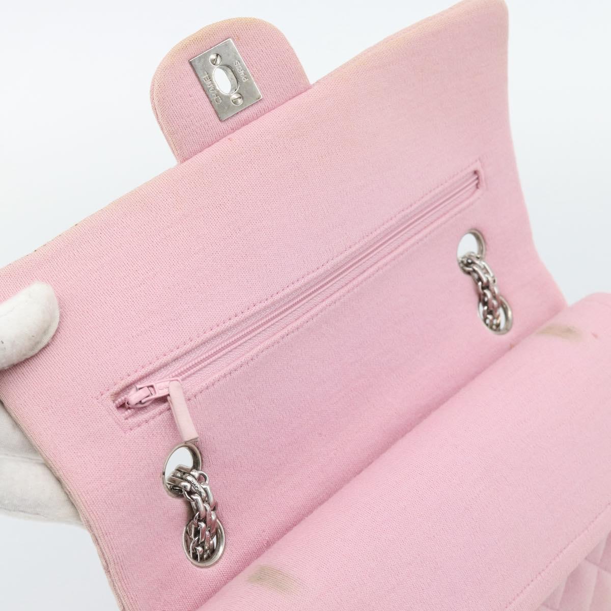 CHANEL Matelasse 25 Chain Shoulder Bag cotton Pink Silver CC Auth 193441