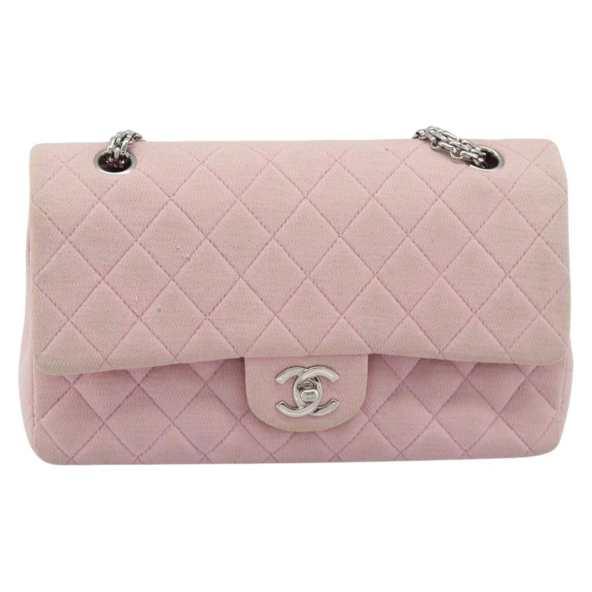 CHANEL Matelasse 25 Chain Shoulder Bag cotton Pink Silver CC Auth 193441
