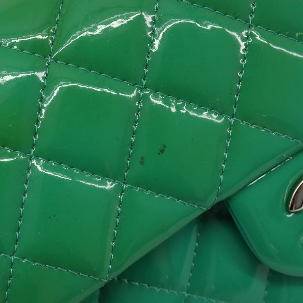 CHANEL Chain Matelasse 20 Bag Patent Leather Green Silver CC Auth 193442A