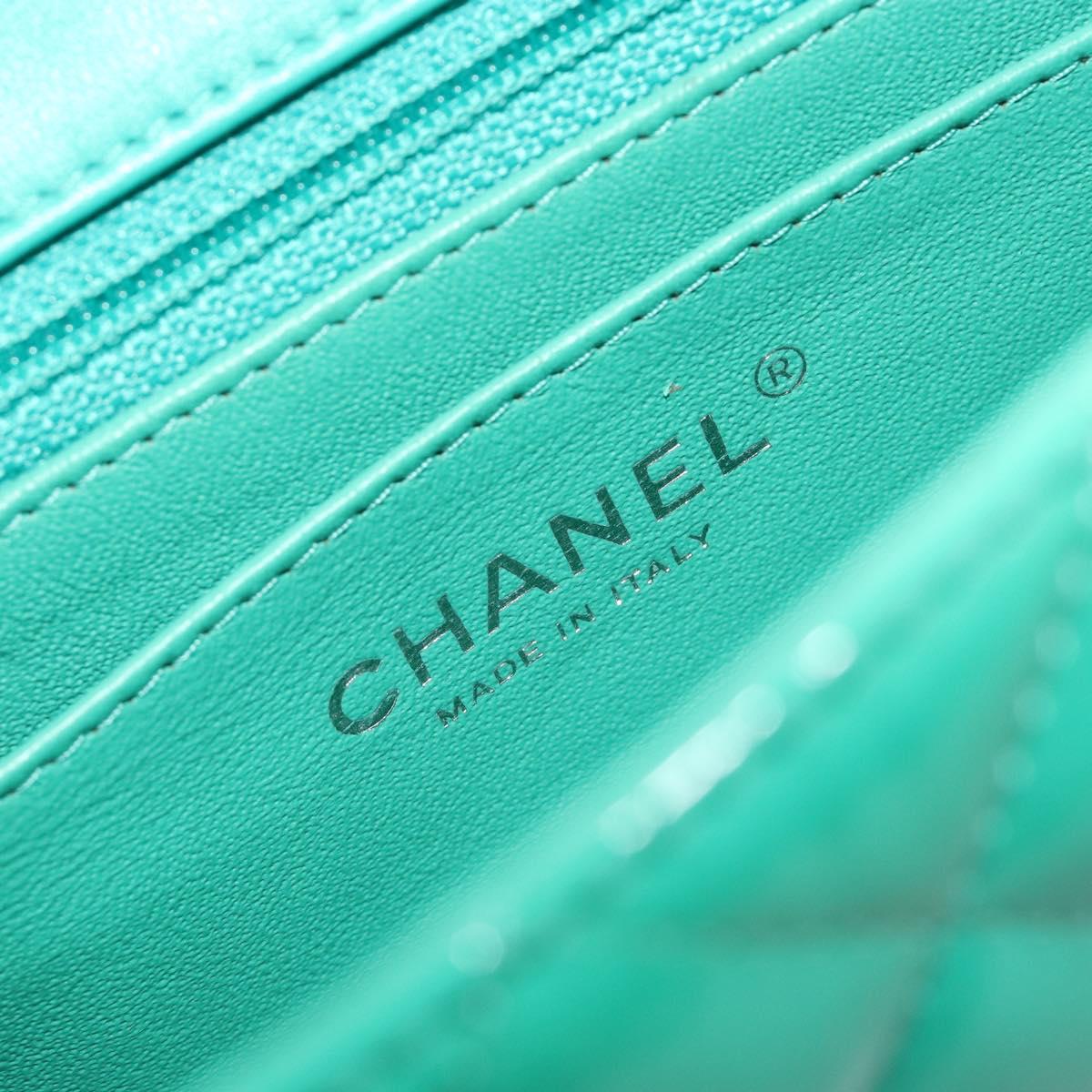 CHANEL Chain Matelasse 20 Bag Patent Leather Green Silver CC Auth 193442A