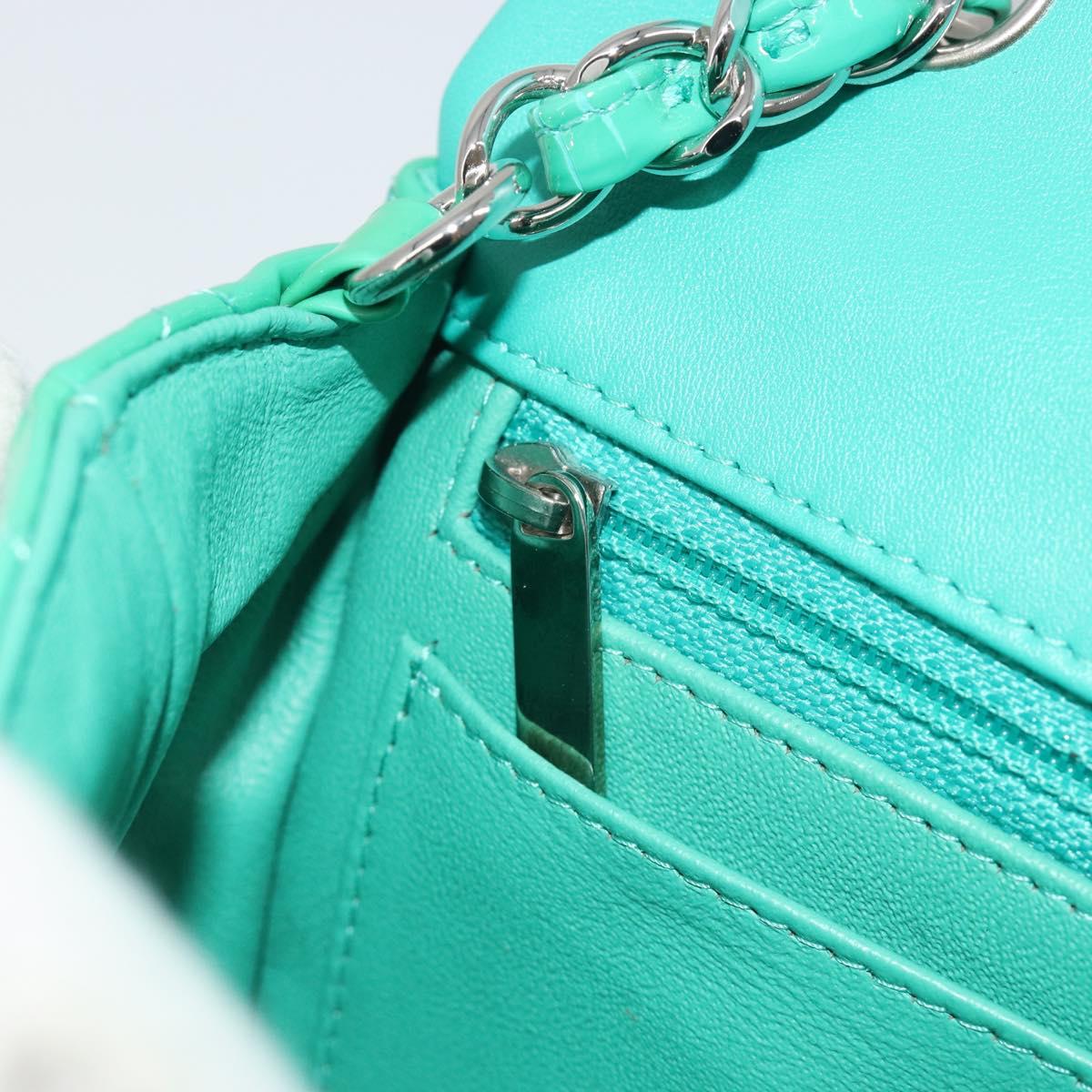 CHANEL Chain Matelasse 20 Bag Patent Leather Green Silver CC Auth 193442A