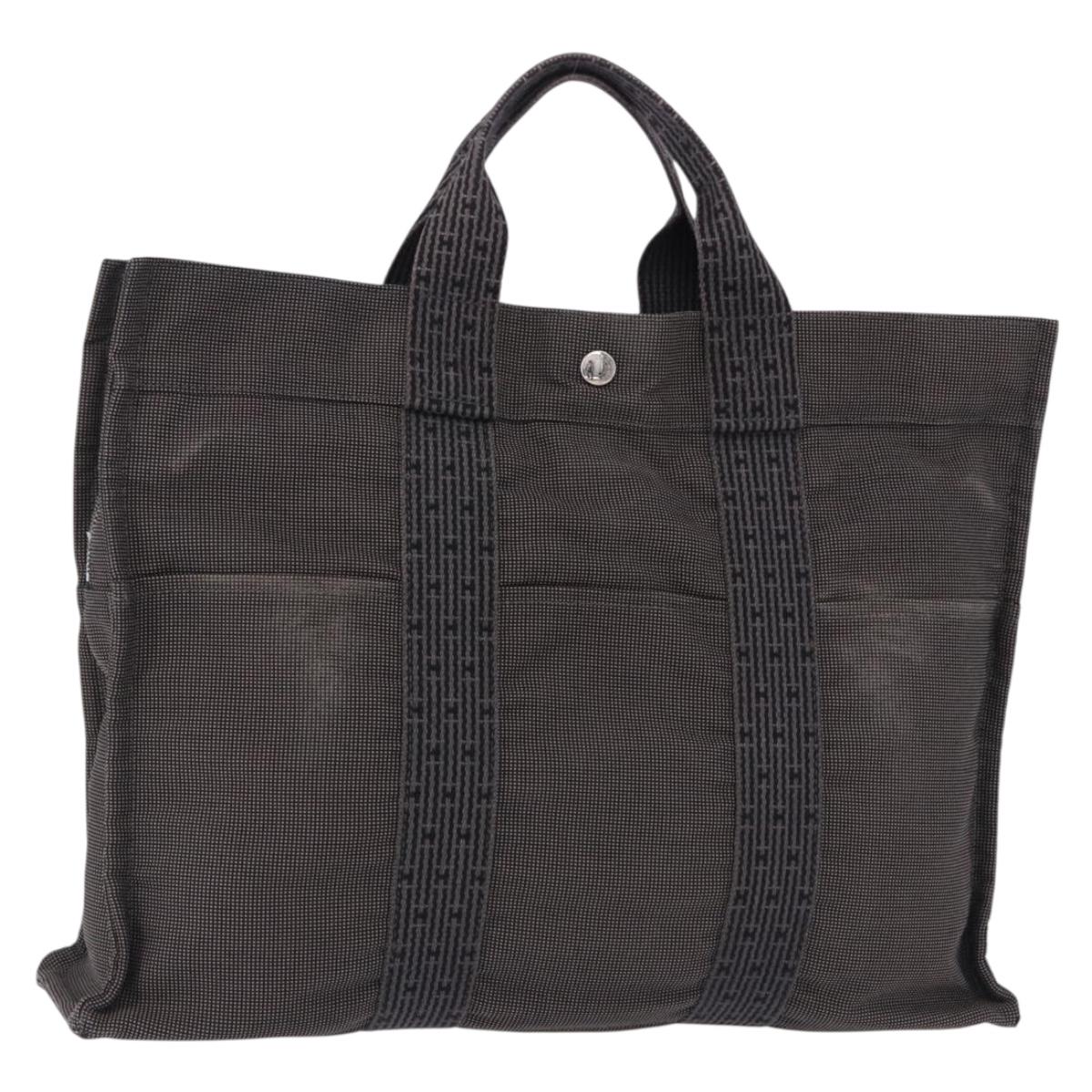 HERMES Her LineMM Hand Bag Canvas Gray Silver Auth 193484
