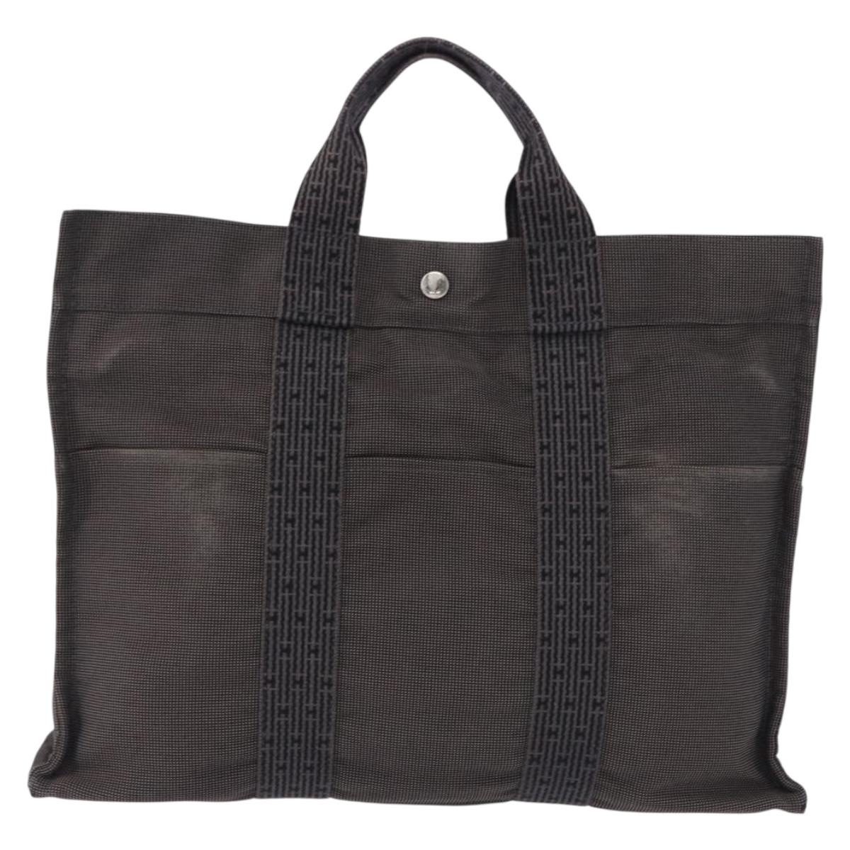 HERMES Her LineMM Hand Bag Canvas Gray Silver Auth 193484