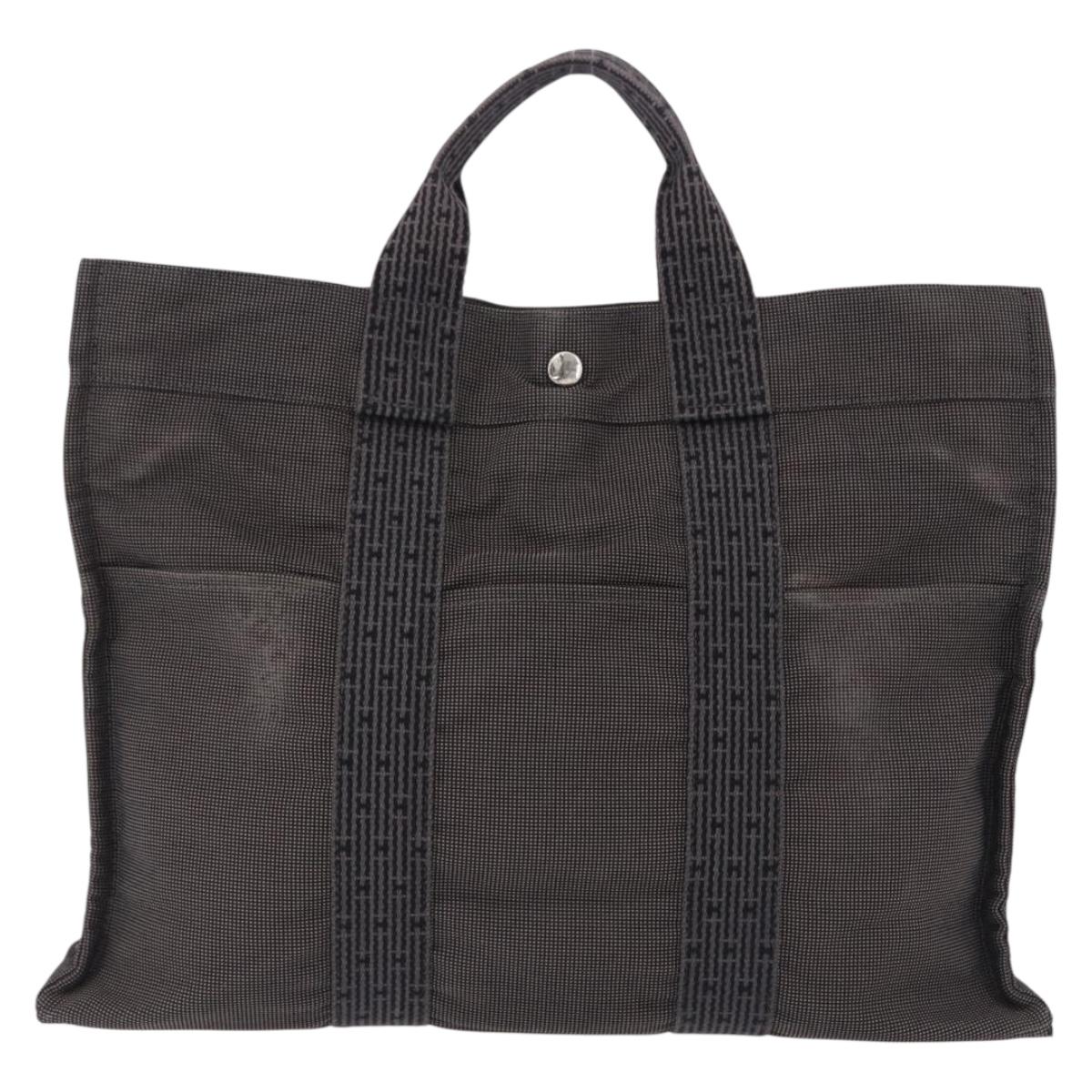 HERMES Her LineMM Hand Bag Canvas Gray Silver Auth 193484