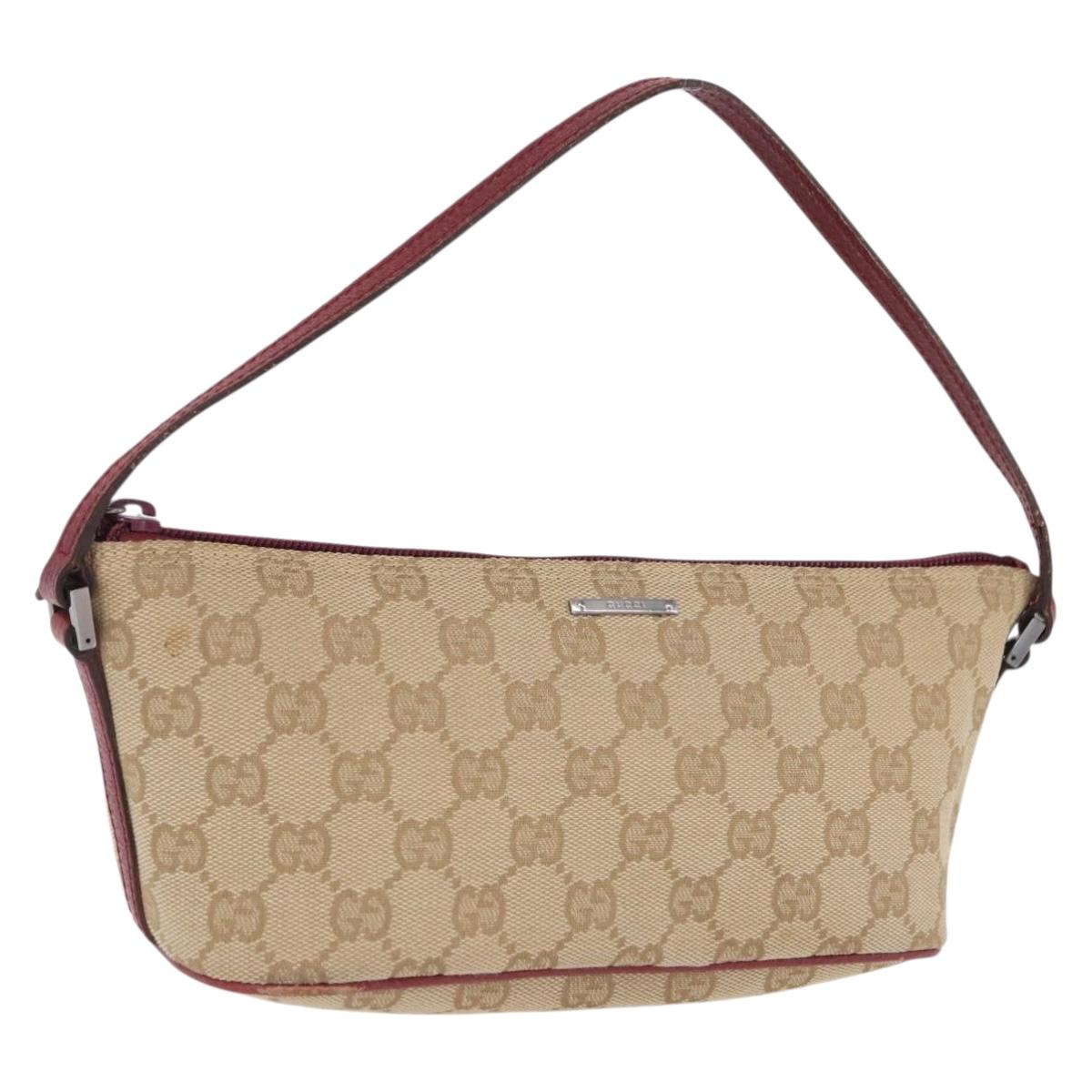 GUCCI GG Canvas Accessory Pouch Beige Silver 07198 Auth 193494A