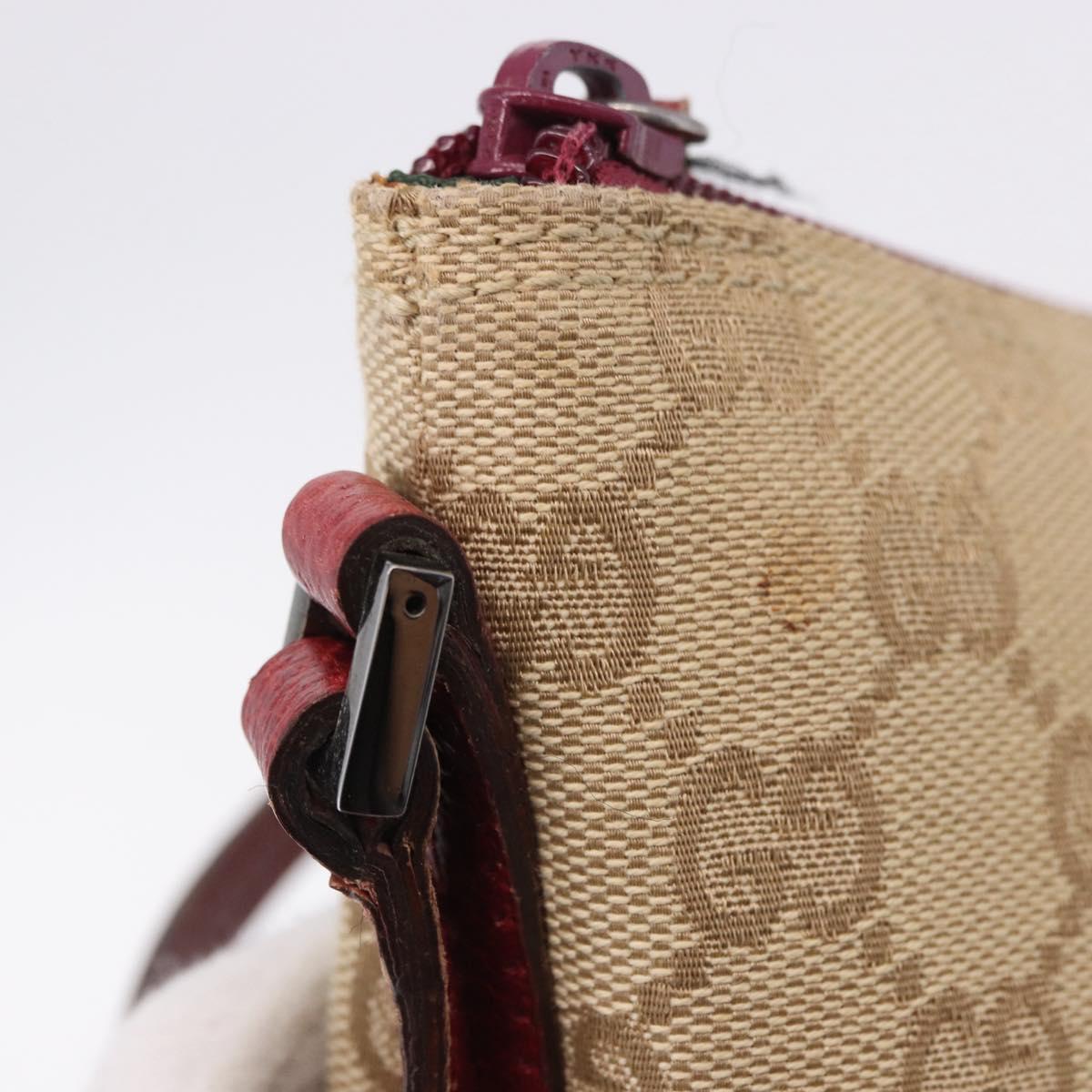 GUCCI GG Canvas Accessory Pouch Beige Silver 07198 Auth 193494A