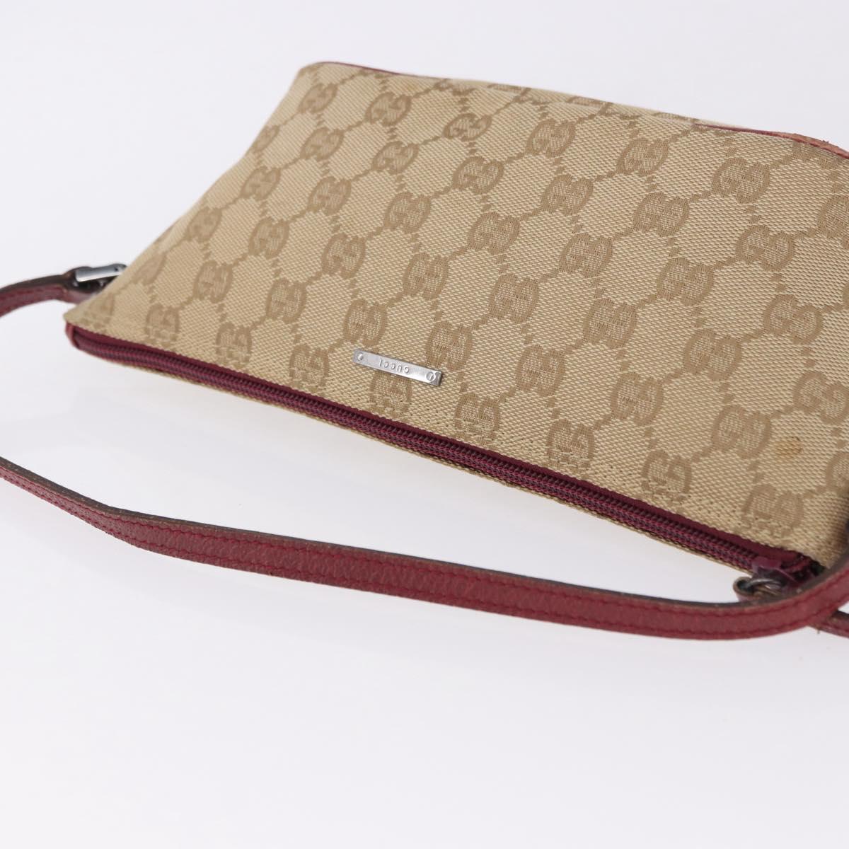GUCCI GG Canvas Accessory Pouch Beige Silver 07198 Auth 193494A