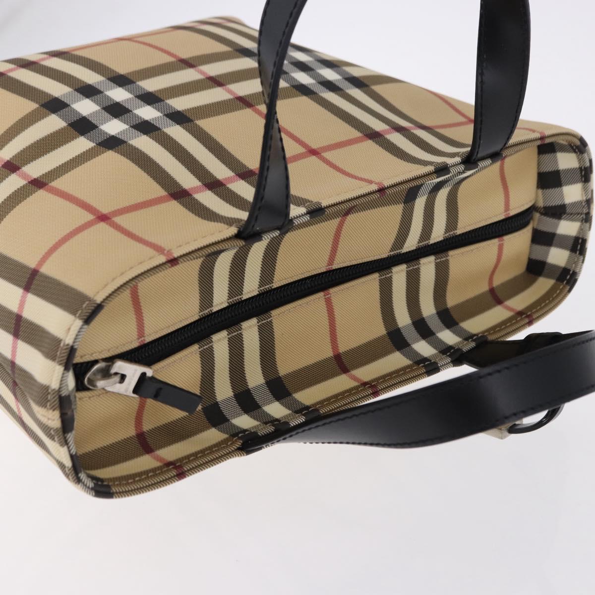 BURBERRY Nova Check Hand Bag PVC Beige Silver Auth 193495V