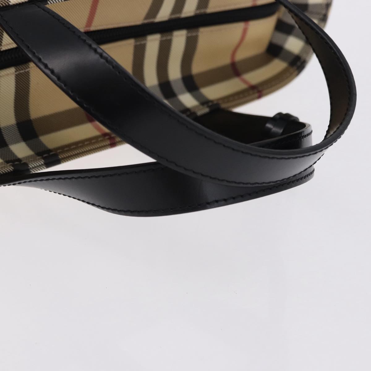 BURBERRY Nova Check Hand Bag PVC Beige Silver Auth 193495V