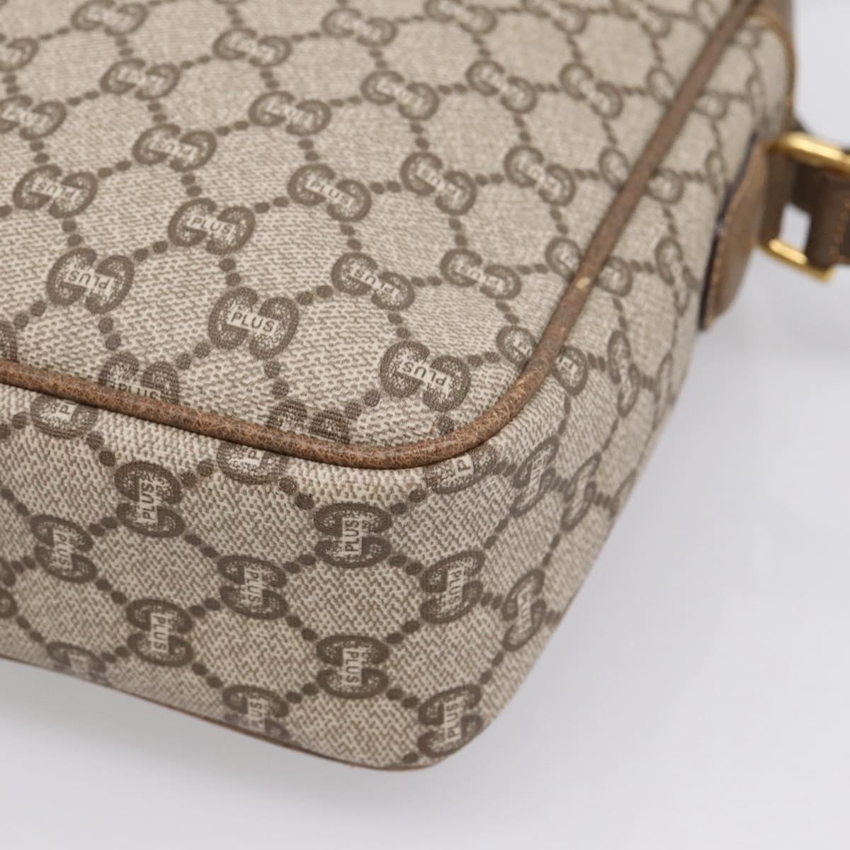 GUCCI GG Plus Supreme Shoulder Bag PVC Beige Gold Auth 193496