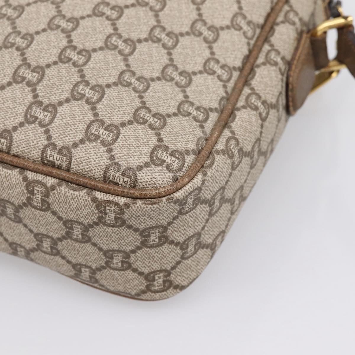 GUCCI GG Plus Supreme Shoulder Bag PVC Beige Gold Auth 193496