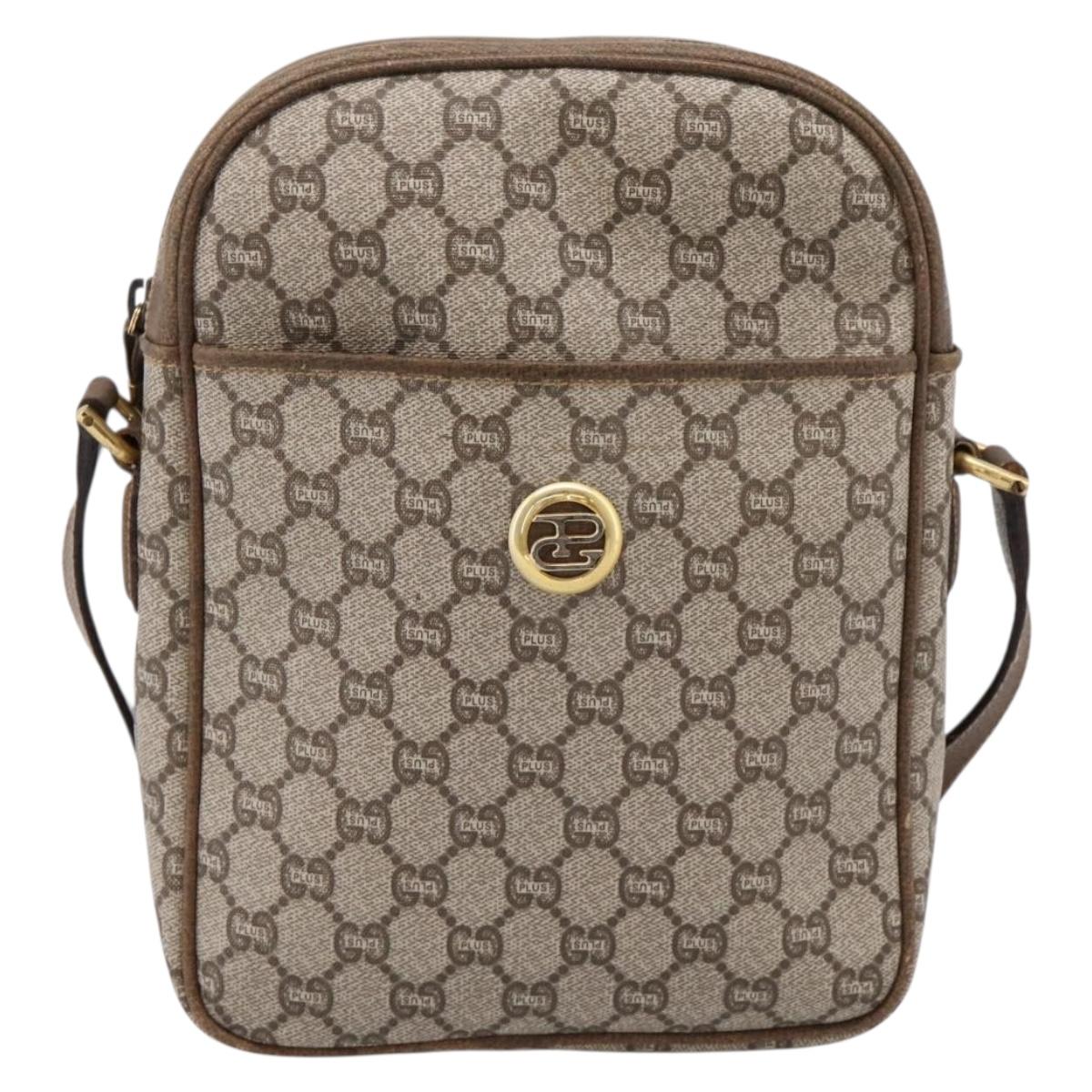GUCCI GG Plus Supreme Shoulder Bag PVC Beige Gold Auth 193496