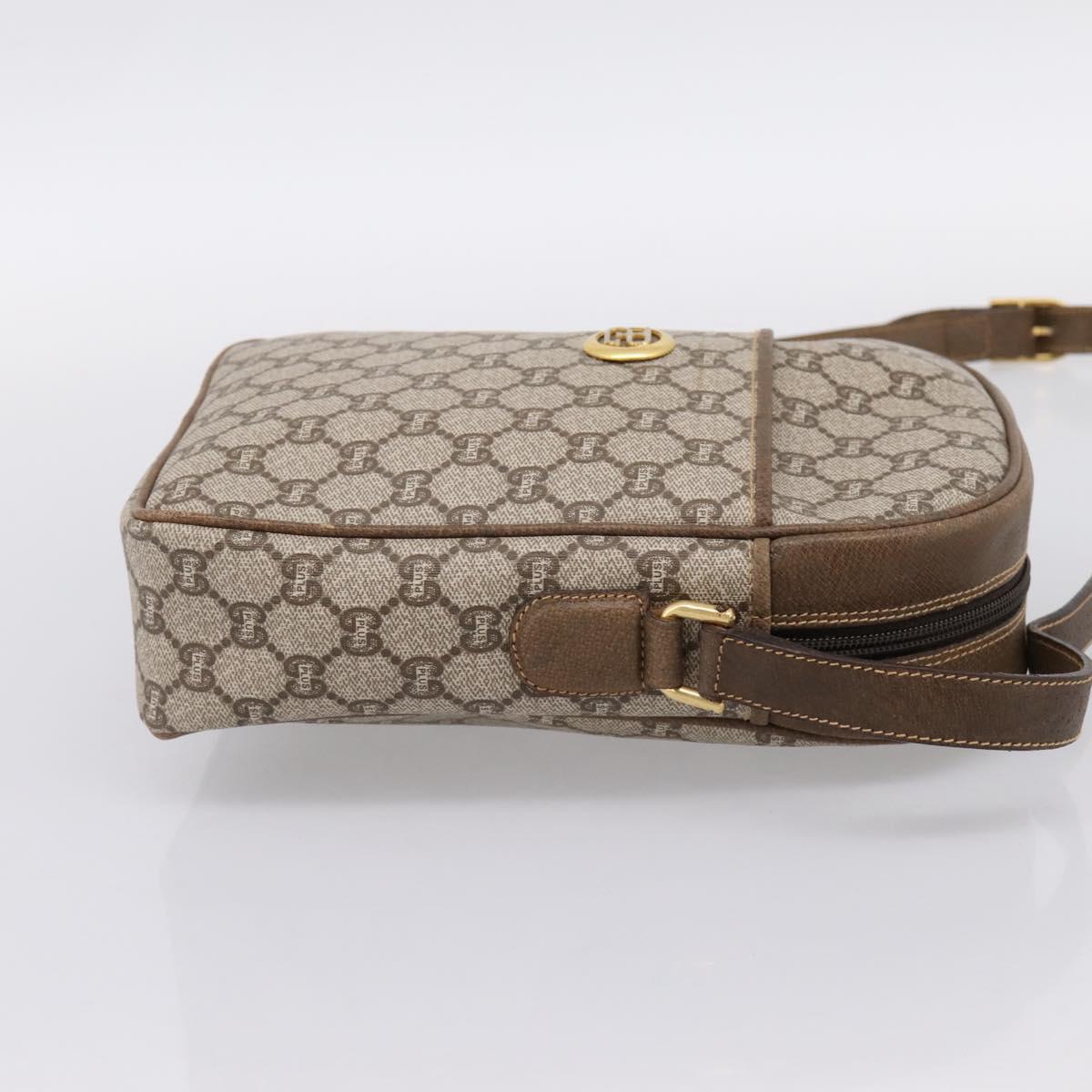 GUCCI GG Plus Supreme Shoulder Bag PVC Beige Gold Auth 193496