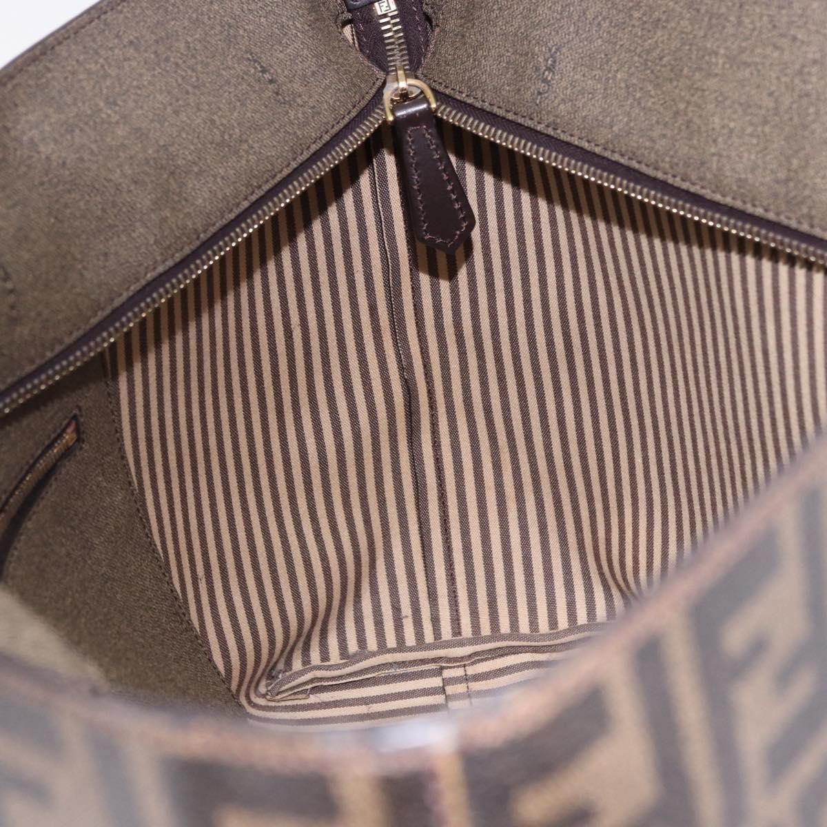 FENDI Zucca Canvas Tote Bag PVC Brown Black Auth 193498