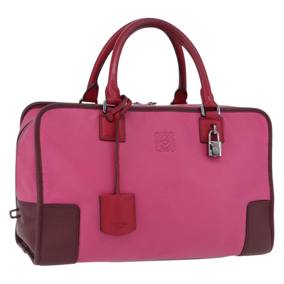 LOEWE Amazona 35 Hand Bag Leather Pink Silver Auth 193499V