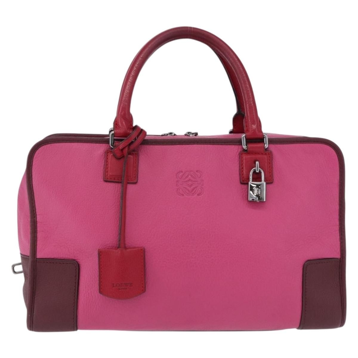 LOEWE Amazona 35 Hand Bag Leather Pink Silver Auth 193499V