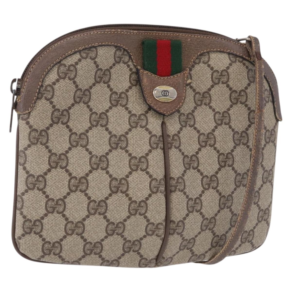 GUCCI GG Supreme Web Sherry Line Bag PVC Beige Gold 904 02 047 Auth 193500