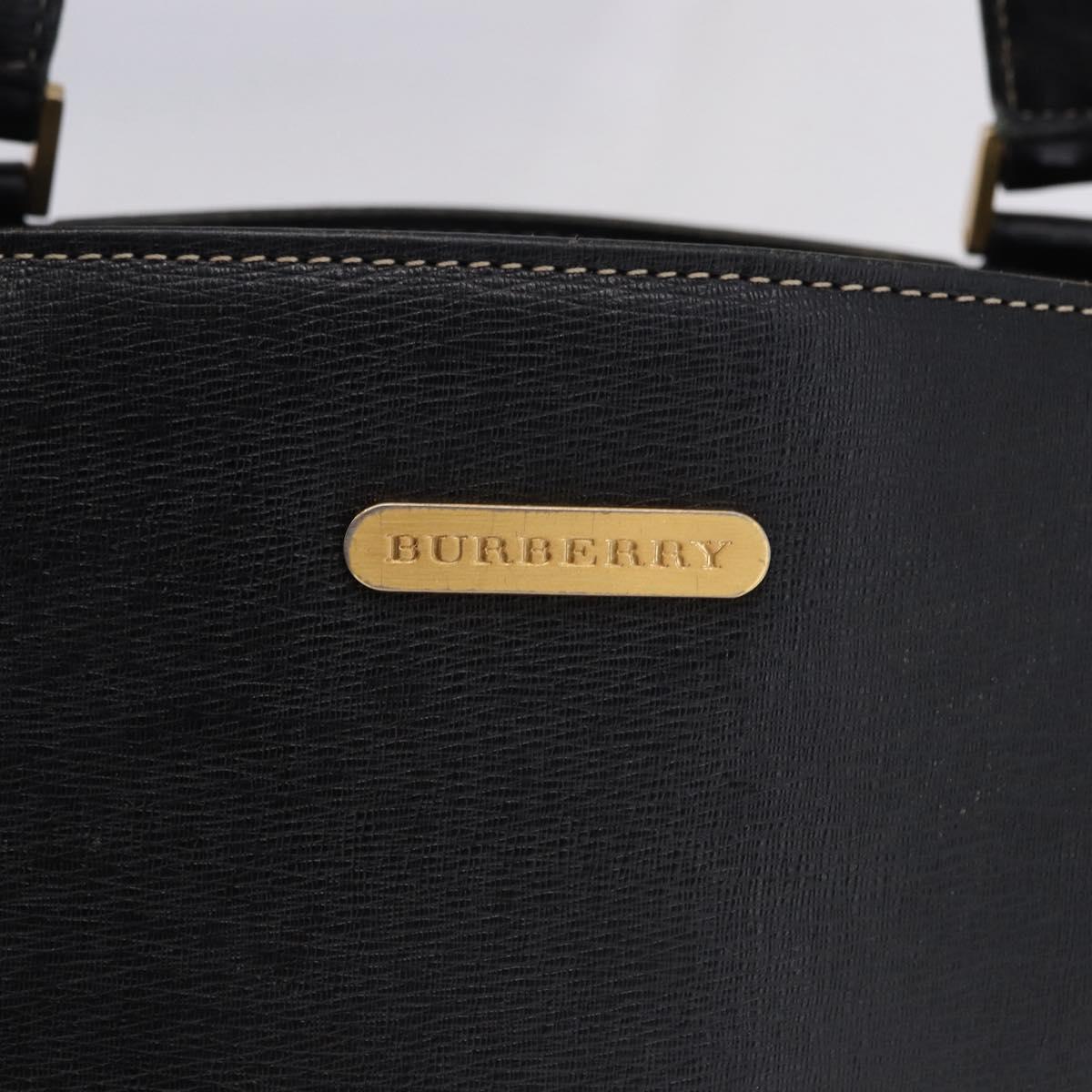 BURBERRY Hand Bag Leather Black Gold Auth 193502