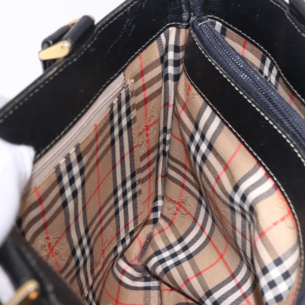 BURBERRY Hand Bag Leather Black Gold Auth 193502