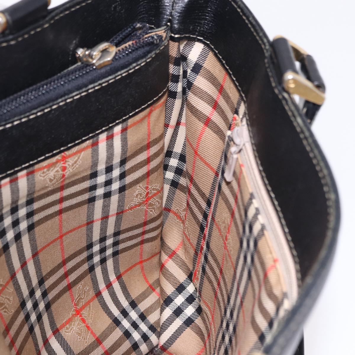 BURBERRY Hand Bag Leather Black Gold Auth 193502