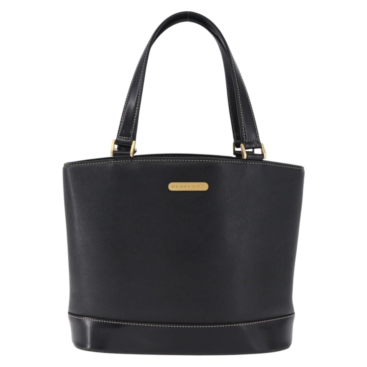 BURBERRY Hand Bag Leather Black Gold Auth 193502
