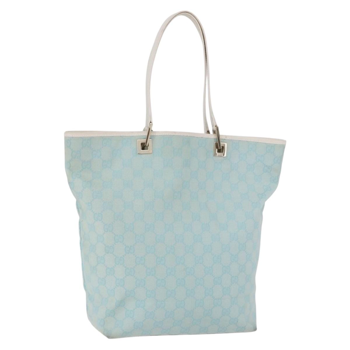 GUCCI GG Canvas Tote Bag Light Blue Gold 002 1098 Auth 193504