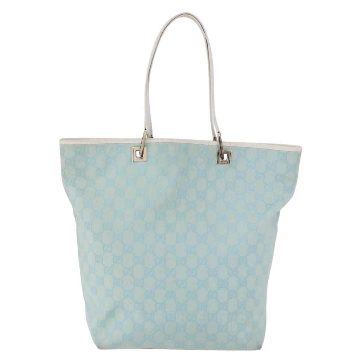 GUCCI GG Canvas Tote Bag Light Blue Gold 002 1098 Auth 193504