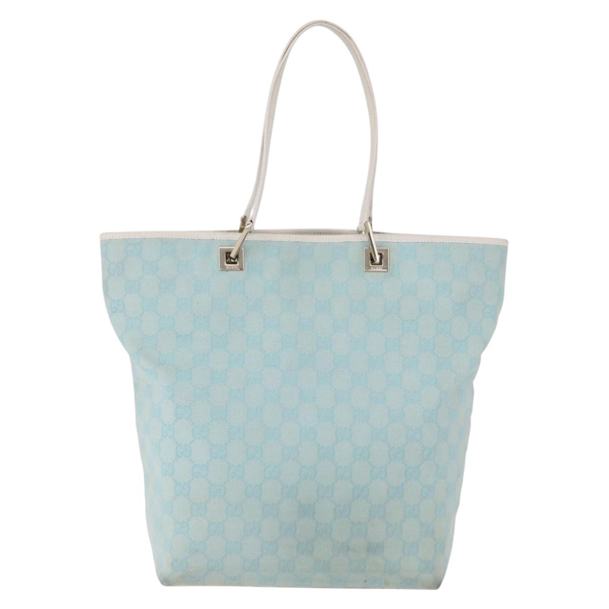 GUCCI GG Canvas Tote Bag Light Blue Gold 002 1098 Auth 193504