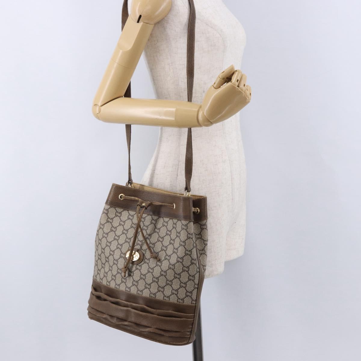 GUCCI GG Supreme Shoulder Bag PVC Beige Gold Auth 193506