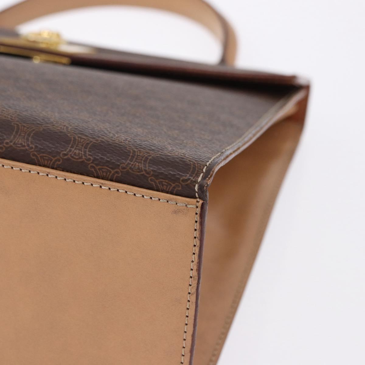 CELINE Macadam Canvas Hand Bag PVC Leather Brown Gold Auth 193508A