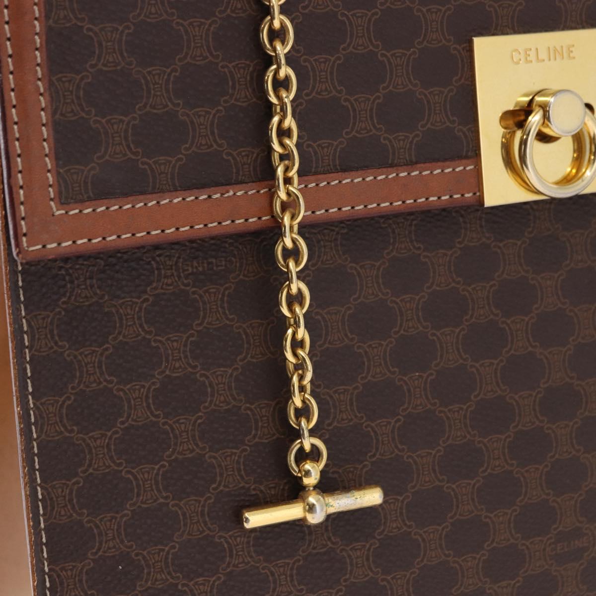 CELINE Macadam Canvas Hand Bag PVC Leather Brown Gold Auth 193508A