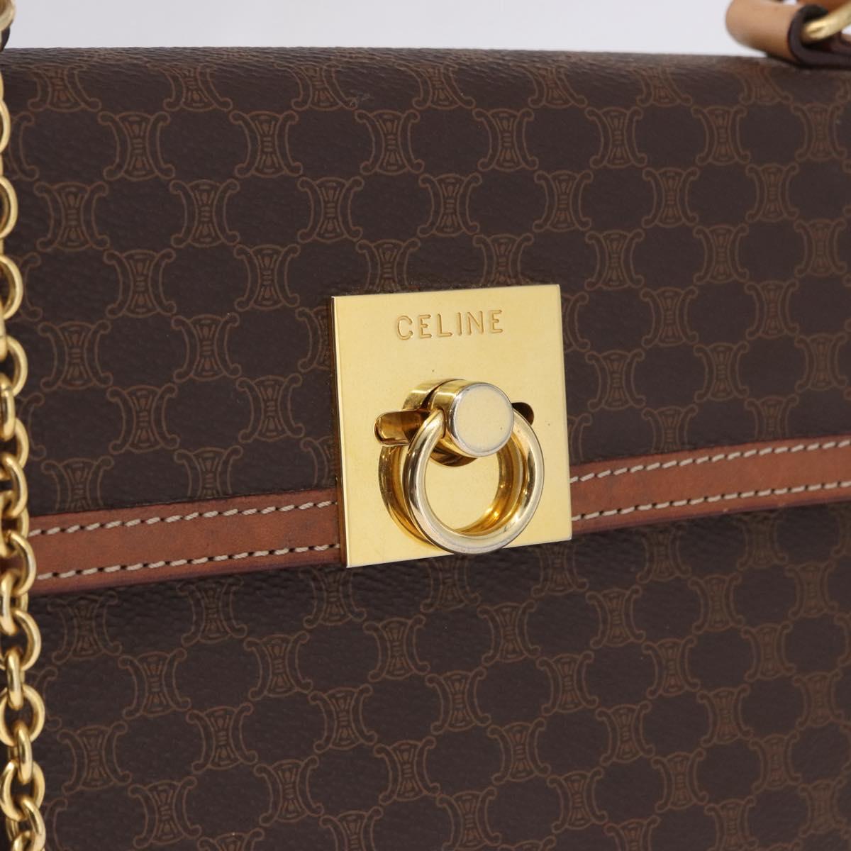 CELINE Macadam Canvas Hand Bag PVC Leather Brown Gold Auth 193508A