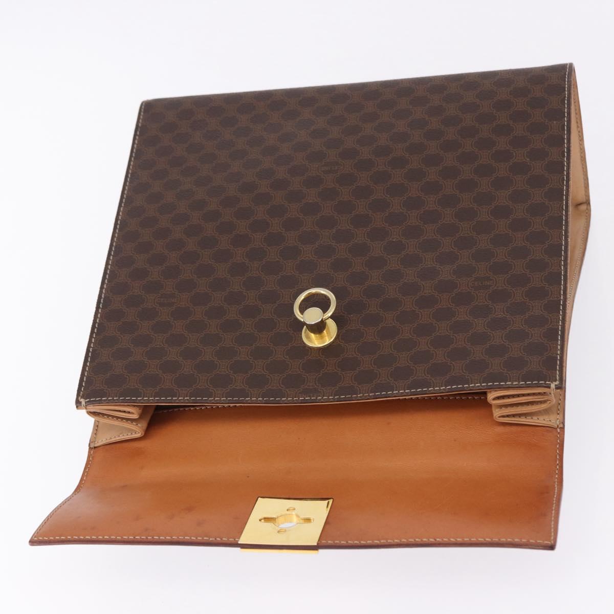 CELINE Macadam Canvas Hand Bag PVC Leather Brown Gold Auth 193508A