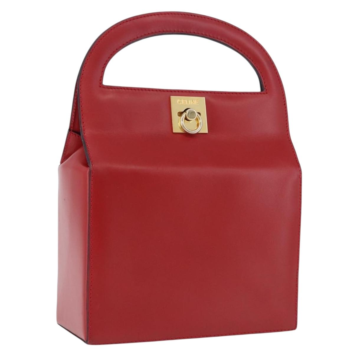 CELINE Hand Bag Leather Red Gold Auth 193510A