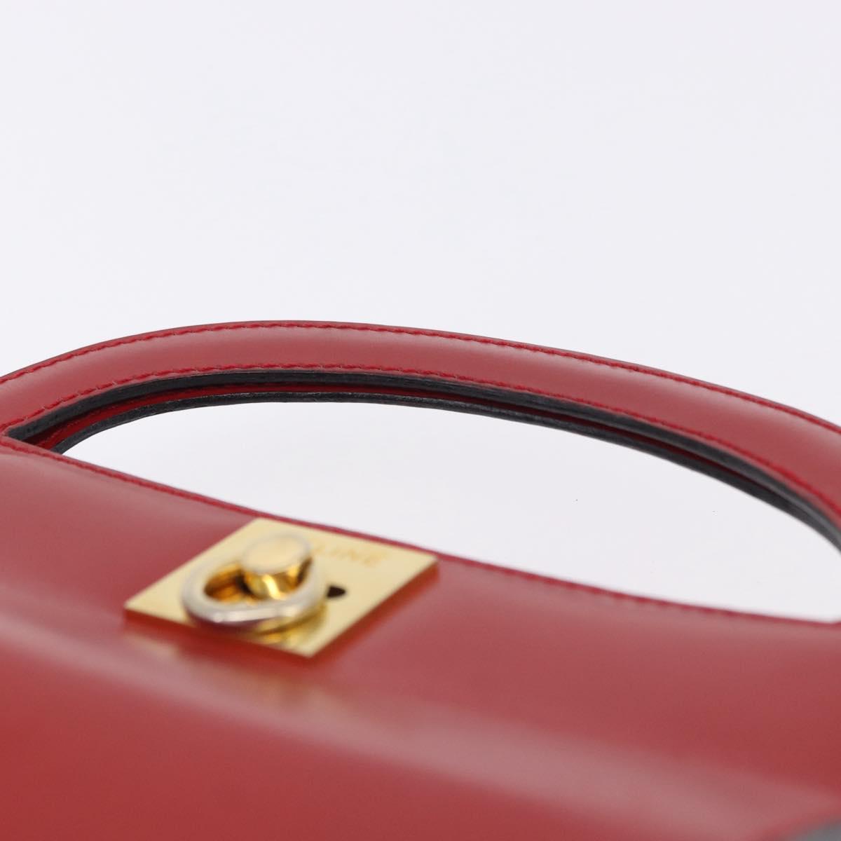 CELINE Hand Bag Leather Red Gold Auth 193510A