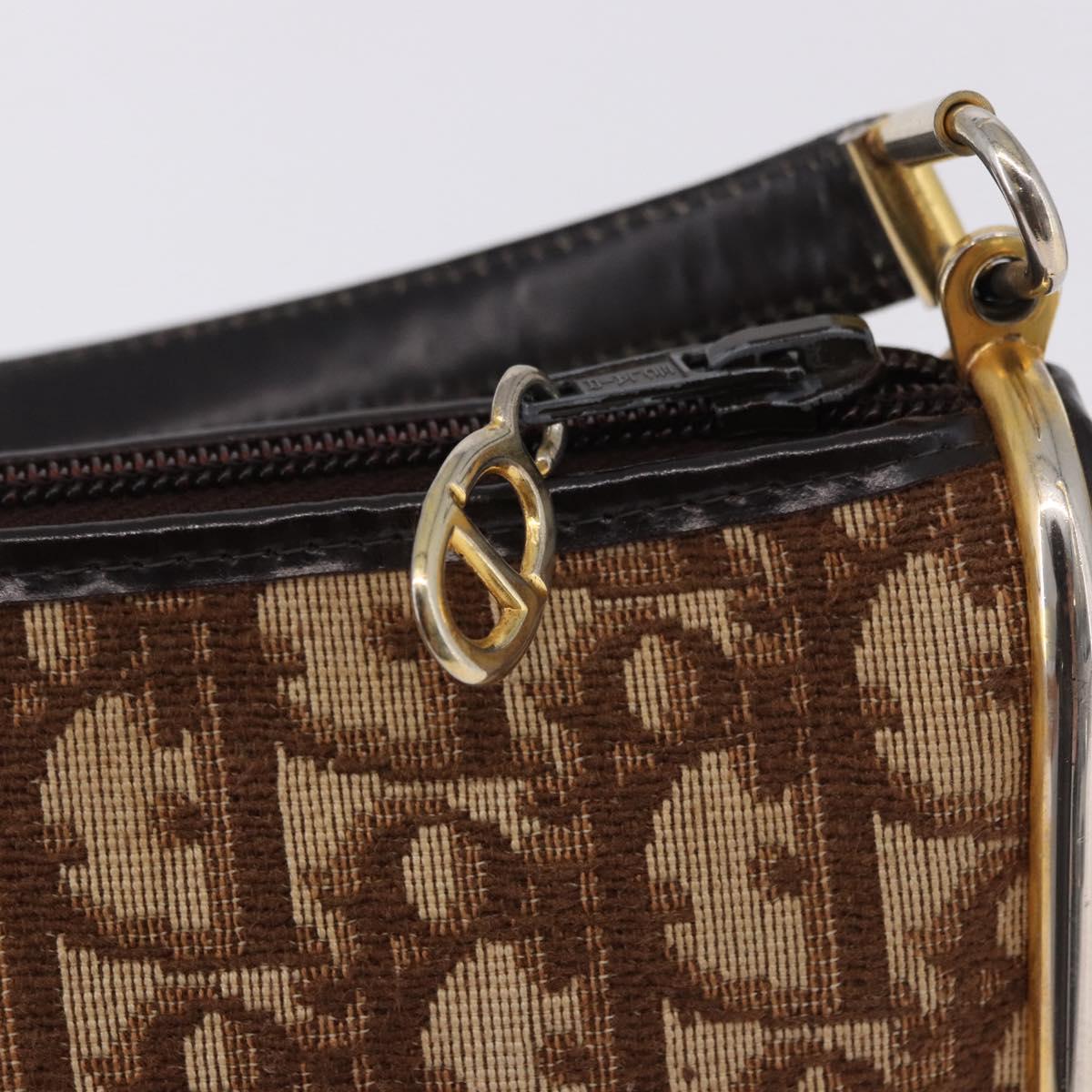 Christian Dior Trotter Canvas Shoulder Bag Beige Gold Auth 193513