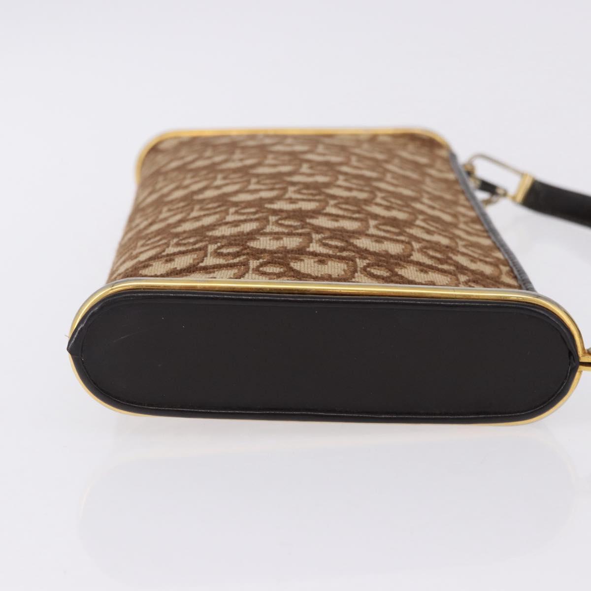 Christian Dior Trotter Canvas Shoulder Bag Beige Gold Auth 193513
