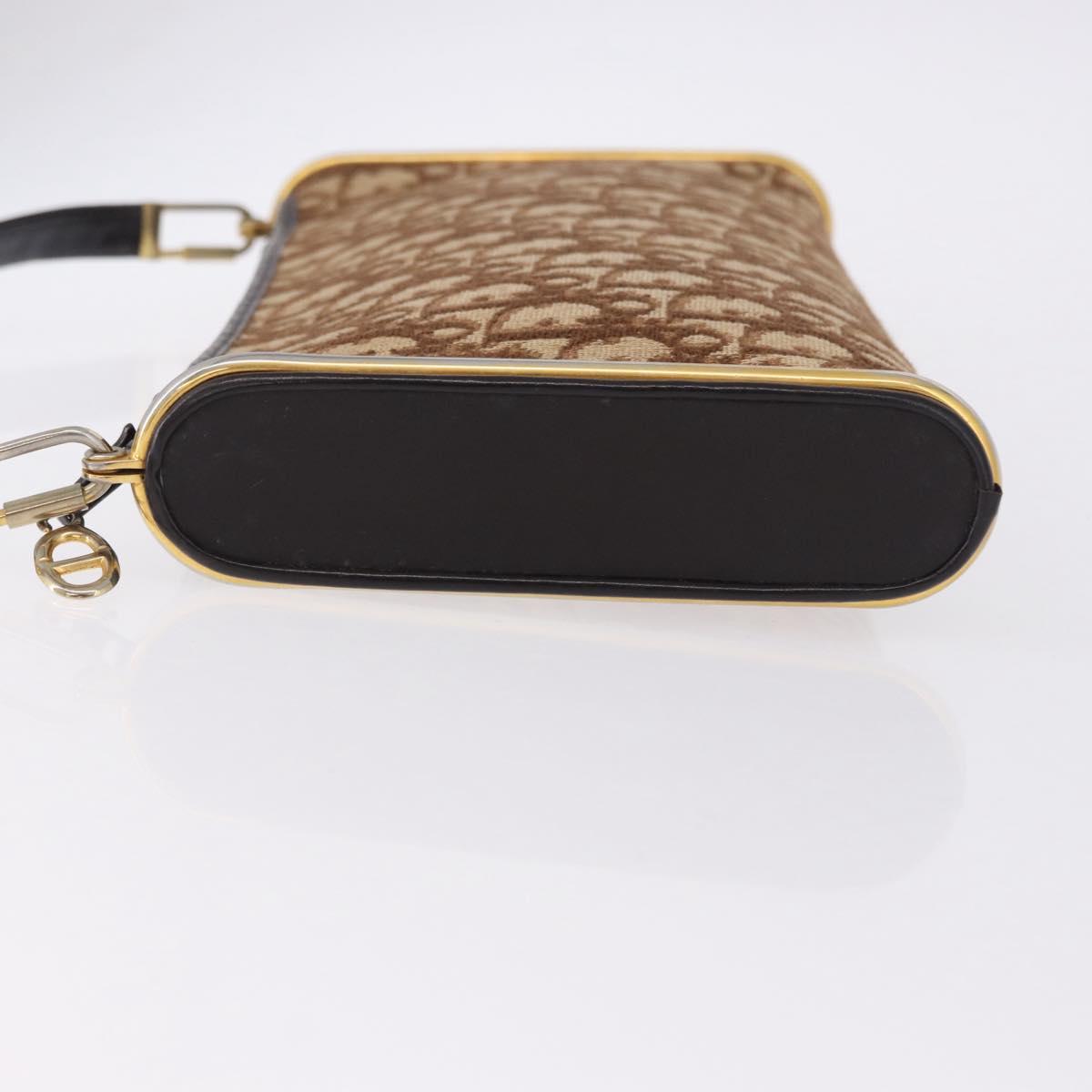 Christian Dior Trotter Canvas Shoulder Bag Beige Gold Auth 193513