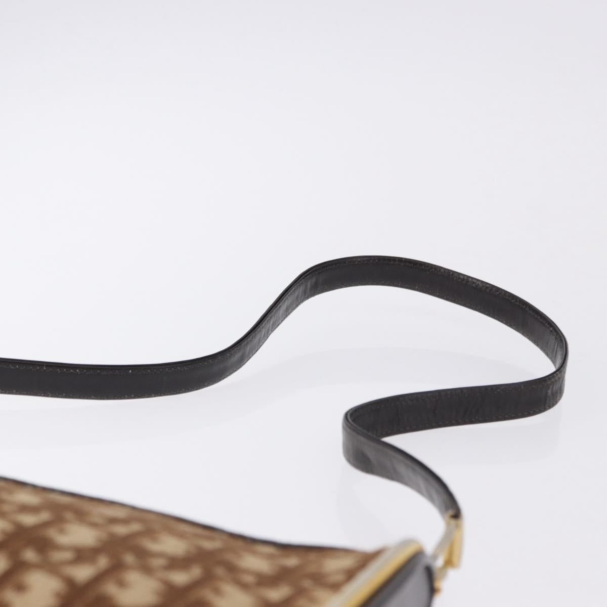 Christian Dior Trotter Canvas Shoulder Bag Beige Gold Auth 193513