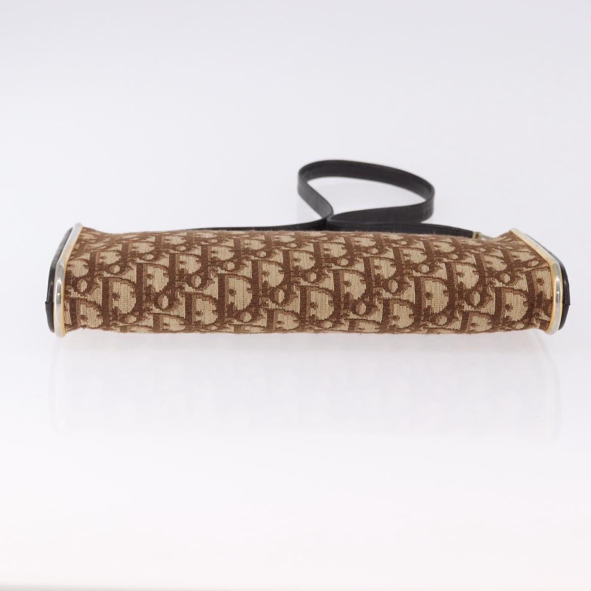Christian Dior Trotter Canvas Shoulder Bag Beige Gold Auth 193513