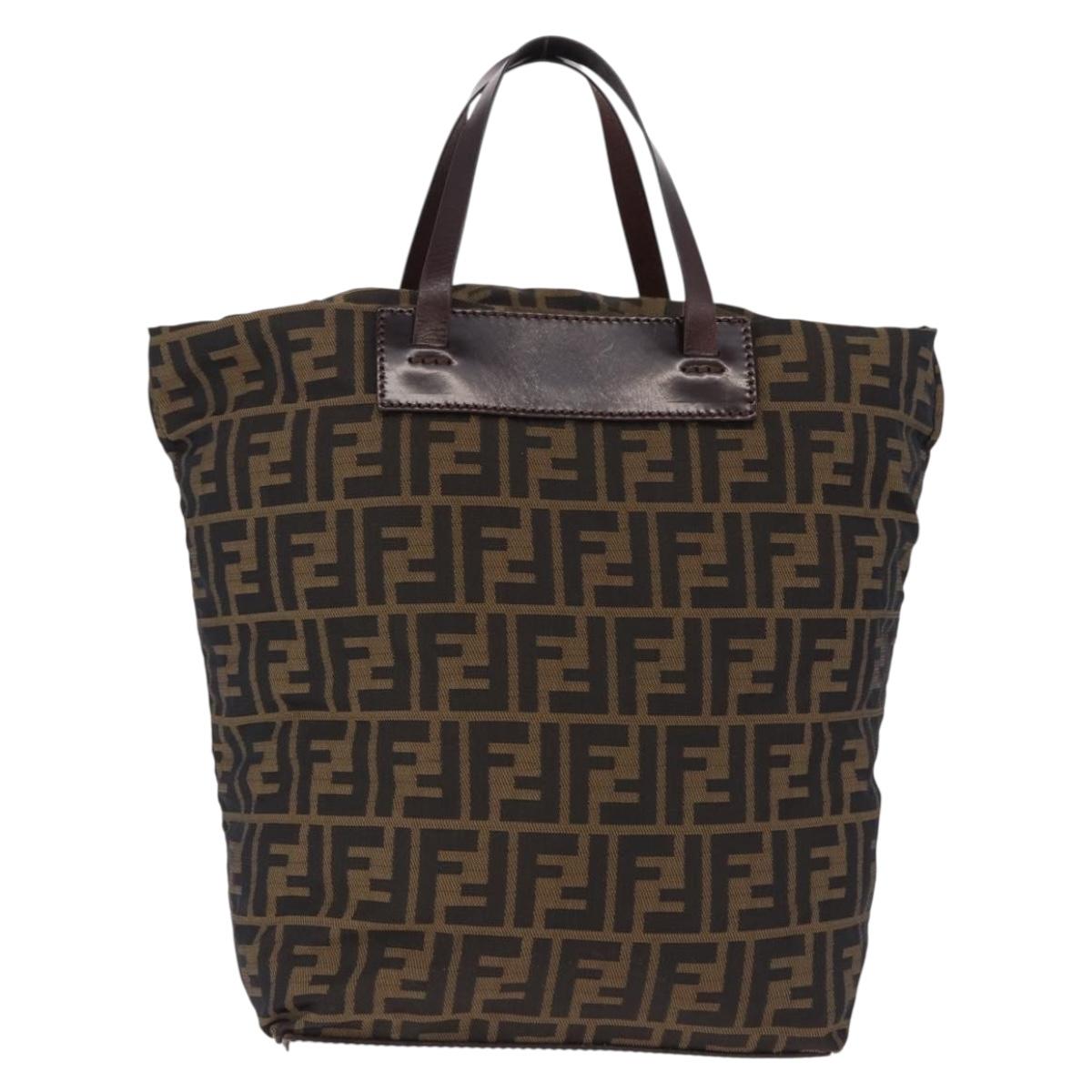 FENDI Zucca Canvas Hand Bag Black Brown Auth 193515