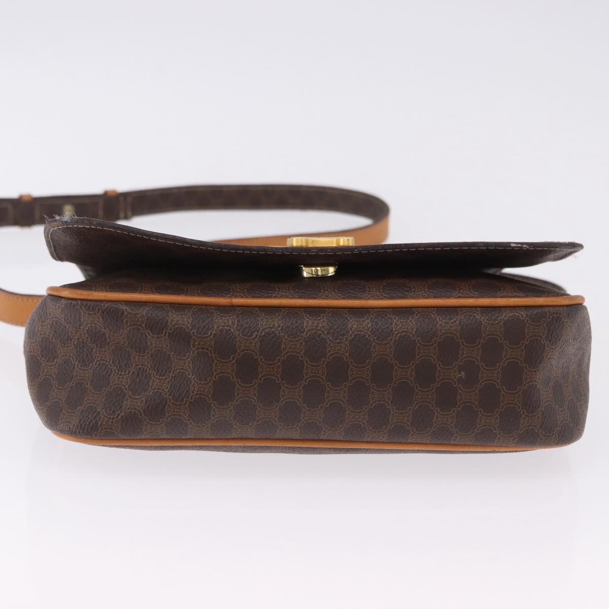 CELINE Macadam Canvas Shoulder Bag PVC Leather Brown Gold Auth 193516