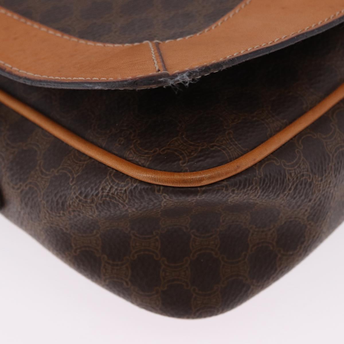 CELINE Macadam Canvas Shoulder Bag PVC Leather Brown Gold Auth 193516