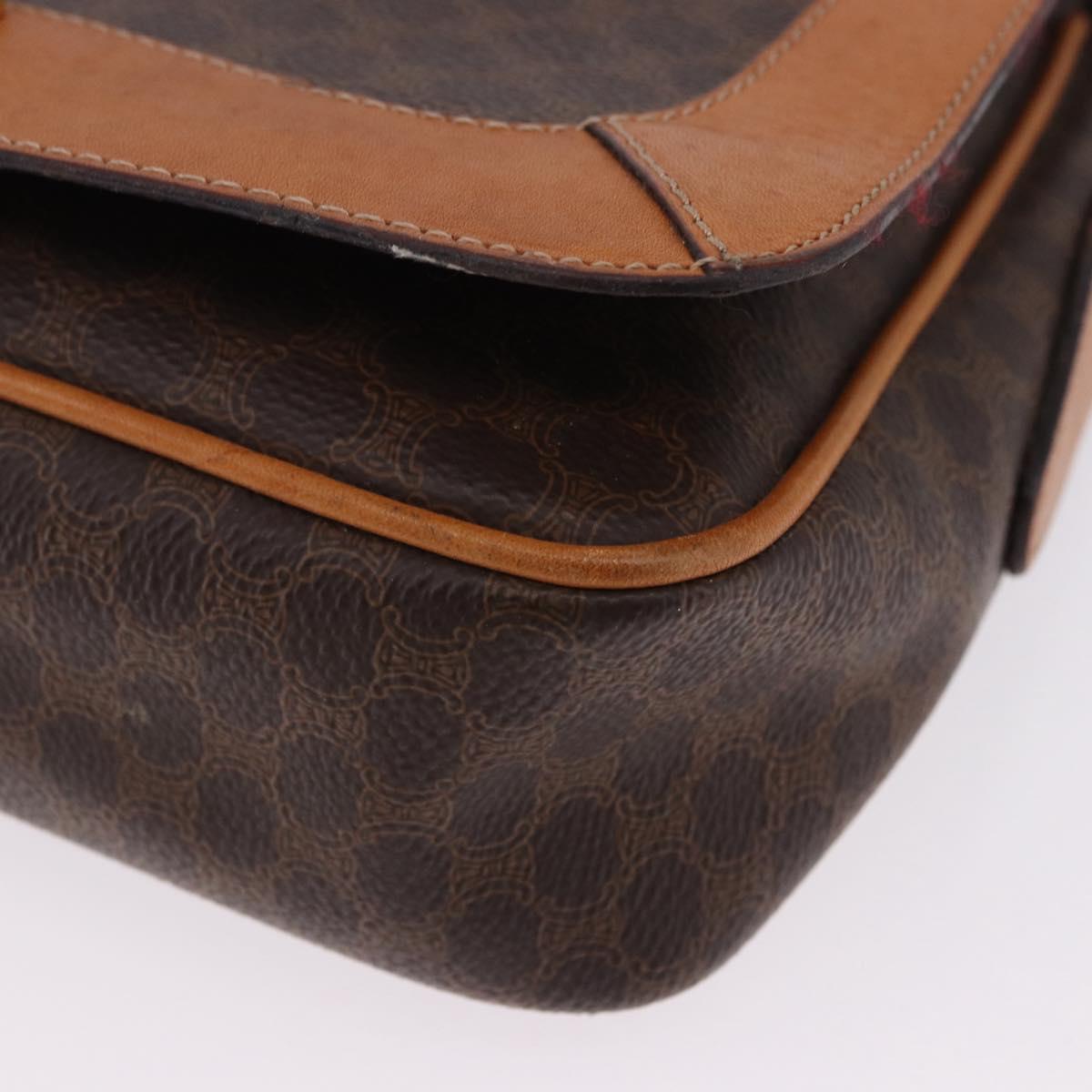 CELINE Macadam Canvas Shoulder Bag PVC Leather Brown Gold Auth 193516