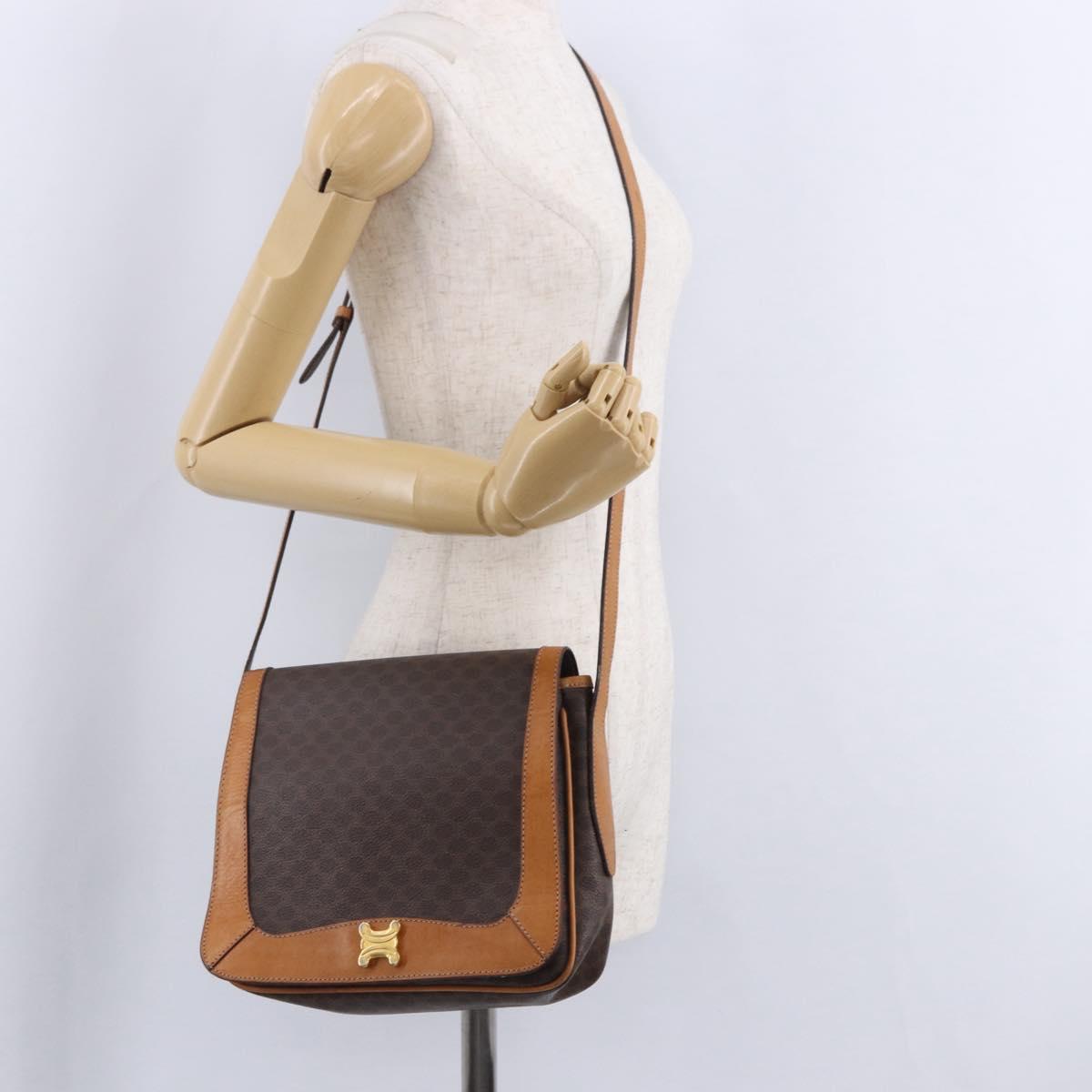 CELINE Macadam Canvas Shoulder Bag PVC Leather Brown Gold Auth 193516