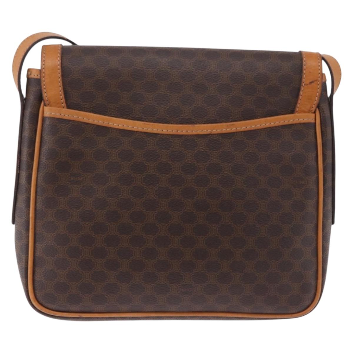 CELINE Macadam Canvas Shoulder Bag PVC Leather Brown Gold Auth 193516