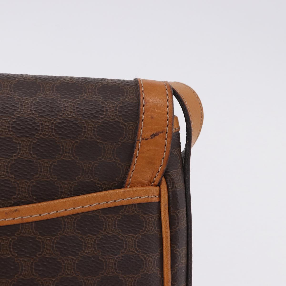 CELINE Macadam Canvas Shoulder Bag PVC Leather Brown Gold Auth 193516