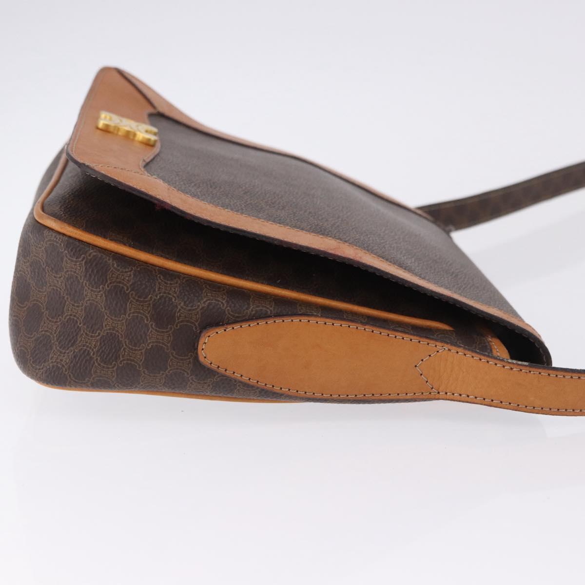 CELINE Macadam Canvas Shoulder Bag PVC Leather Brown Gold Auth 193516