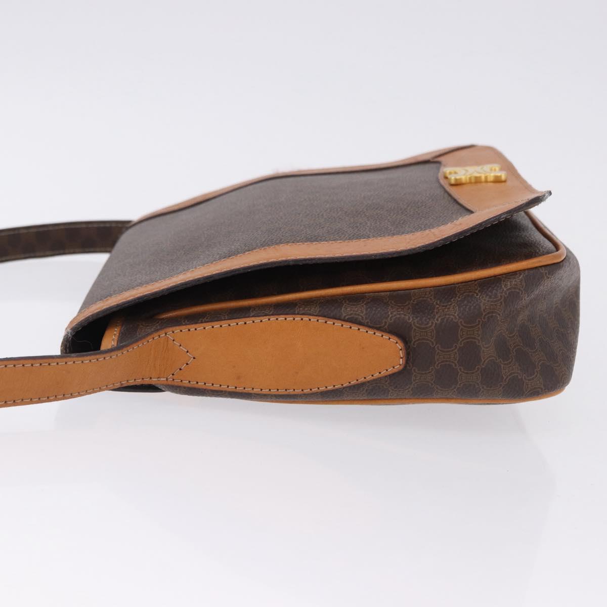 CELINE Macadam Canvas Shoulder Bag PVC Leather Brown Gold Auth 193516